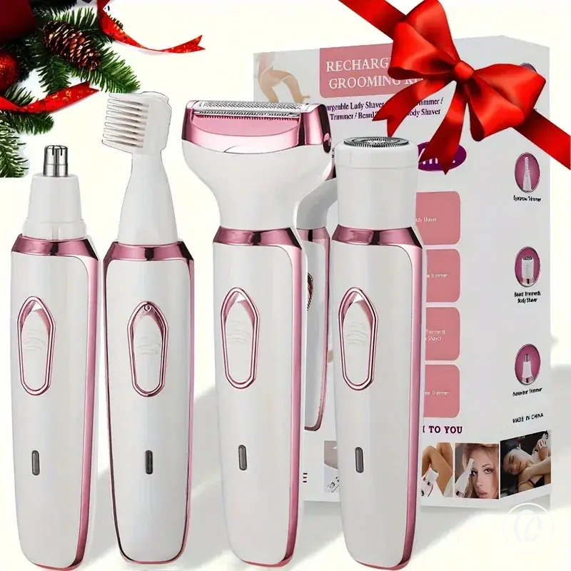 4-in-1 electric hair remover set with bikini trimmer, eyebrow, nose, face, and leg attachments