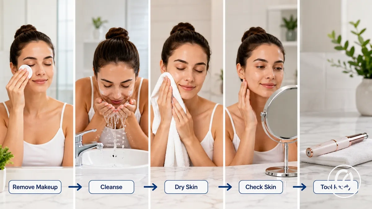 Preparing skin before using a facial hair removal tool