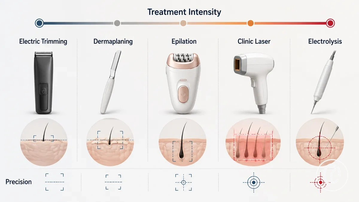 Facial hair removal methods compared by power level and precision
