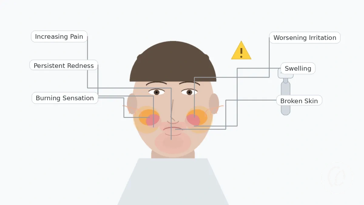 Diagram of facial skin reactions that need extra caution after hair removal
