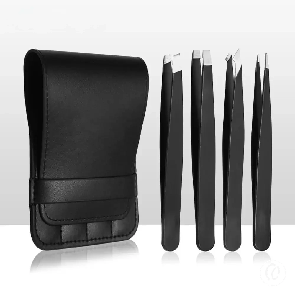 Set de cuatro pinzas de acero inoxidable para cejas, vello facial y vello enquistado