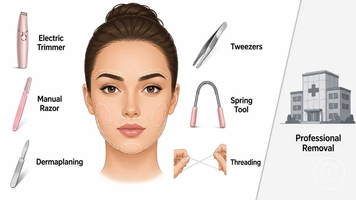Ejemplos de herramientas y métodos para eliminar vello facial en casa
