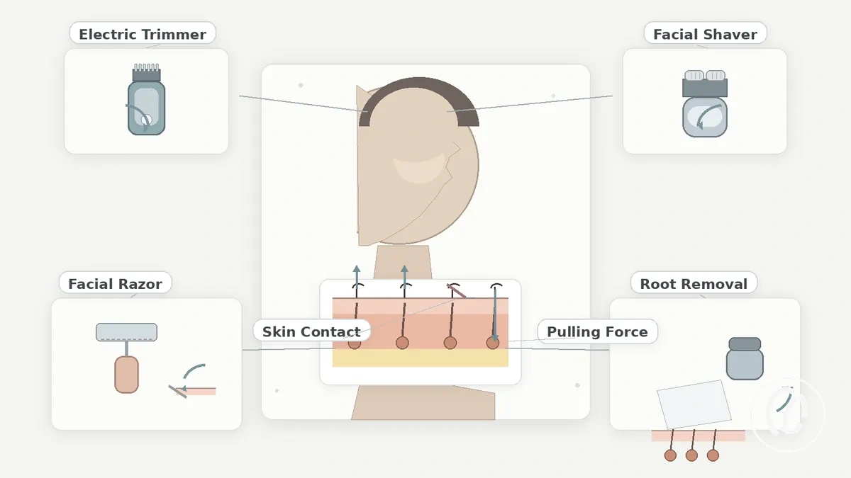 Comparación de tipos de herramientas suaves para eliminar vello facial en piel facial sensible