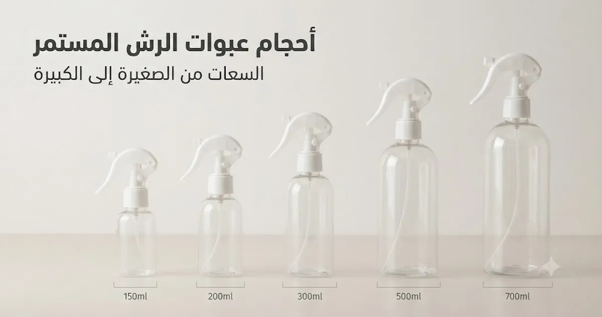 عبوات رش بالرذاذ المستمر مرتبة من الحجم الصغير إلى السعة الكبيرة