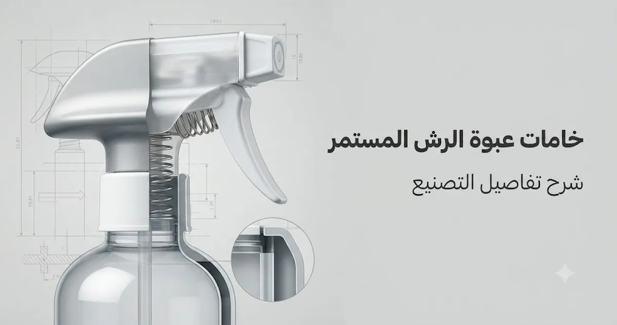 لقطة مقربة لخامات العبوة وحلقات الإحكام والزناد وهيكل عبوة الرش بالرذاذ المستمر