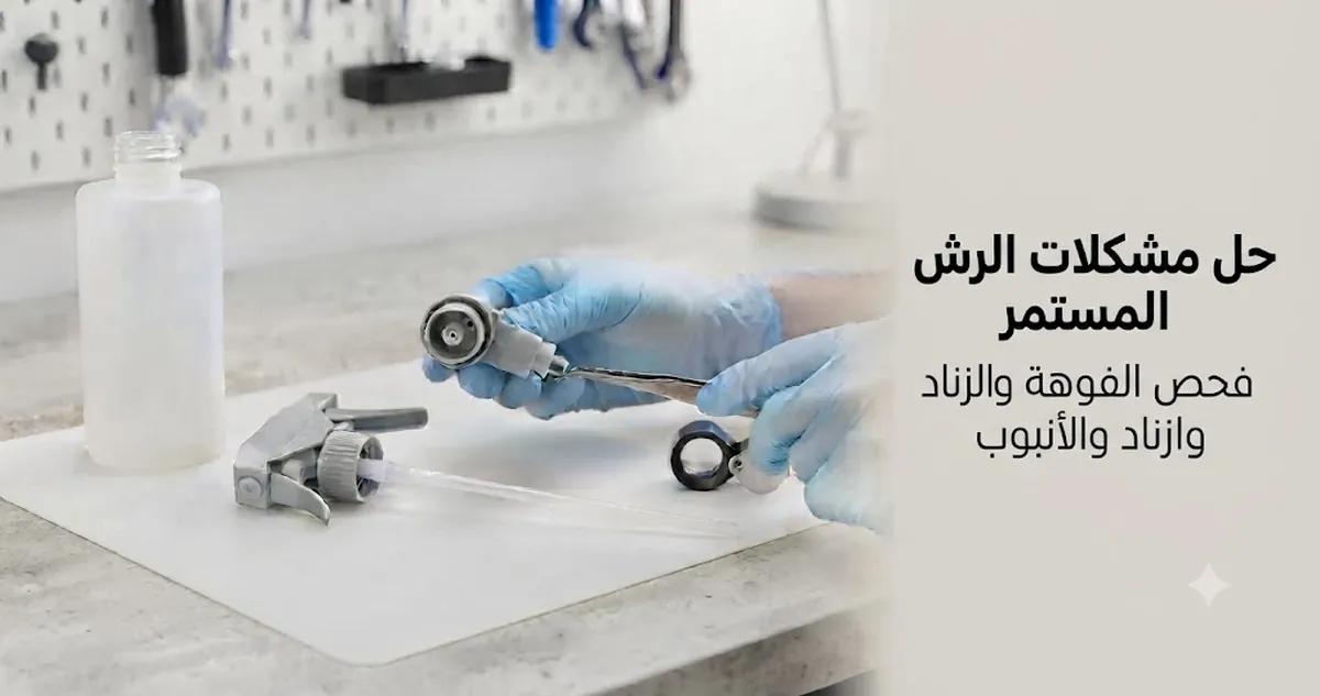 فحص فوهة الرش والزناد وأنبوب السحب في عبوة الرش بالرذاذ المستمر بسبب خلل في الرش