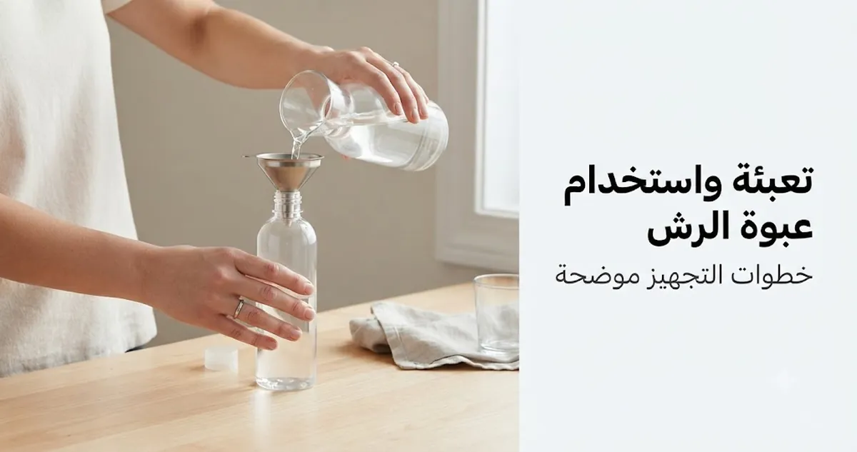 يدان تعبئان وتهيئان عبوة رش بالرذاذ المستمر قبل الاستخدام