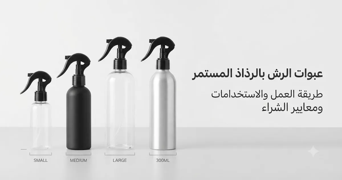 عبوات رش بالرذاذ المستمر بأحجام مختلفة ورؤوس رش للرذاذ الناعم