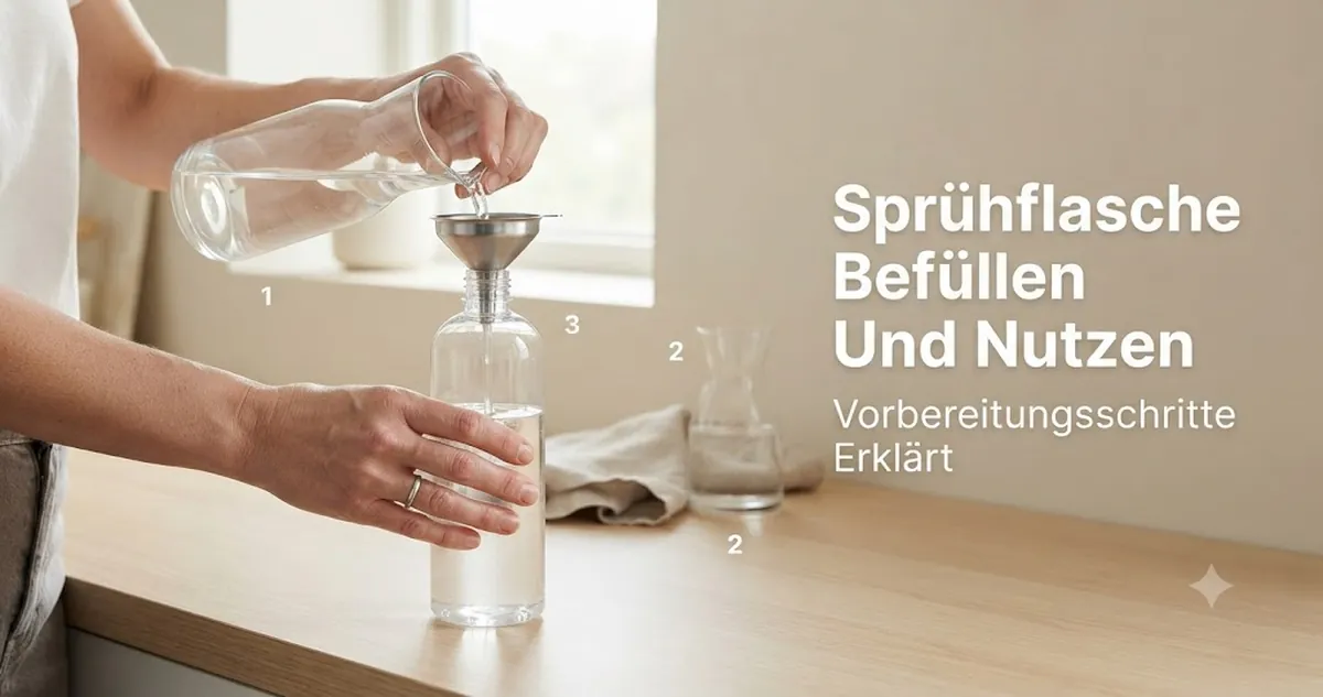 Hände beim Befüllen und Vorbereiten einer kontinuierlichen Sprühflasche vor dem Einsatz