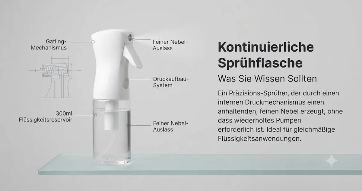 Kontinuierliche Sprühflasche mit Flaschenkörper, Auslöser und Feinnebel-Düse