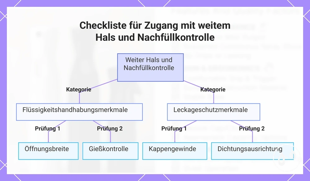 Checkliste für Zugang mit weitem Hals und Nachfüllkontrolle