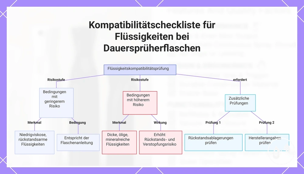Kompatibilitätscheckliste für Flüssigkeiten bei Dauersprüherflaschen