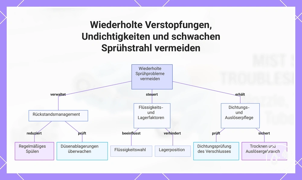 Wiederholte Verstopfungen, Undichtigkeiten und schwachen Sprühstrahl vermeiden