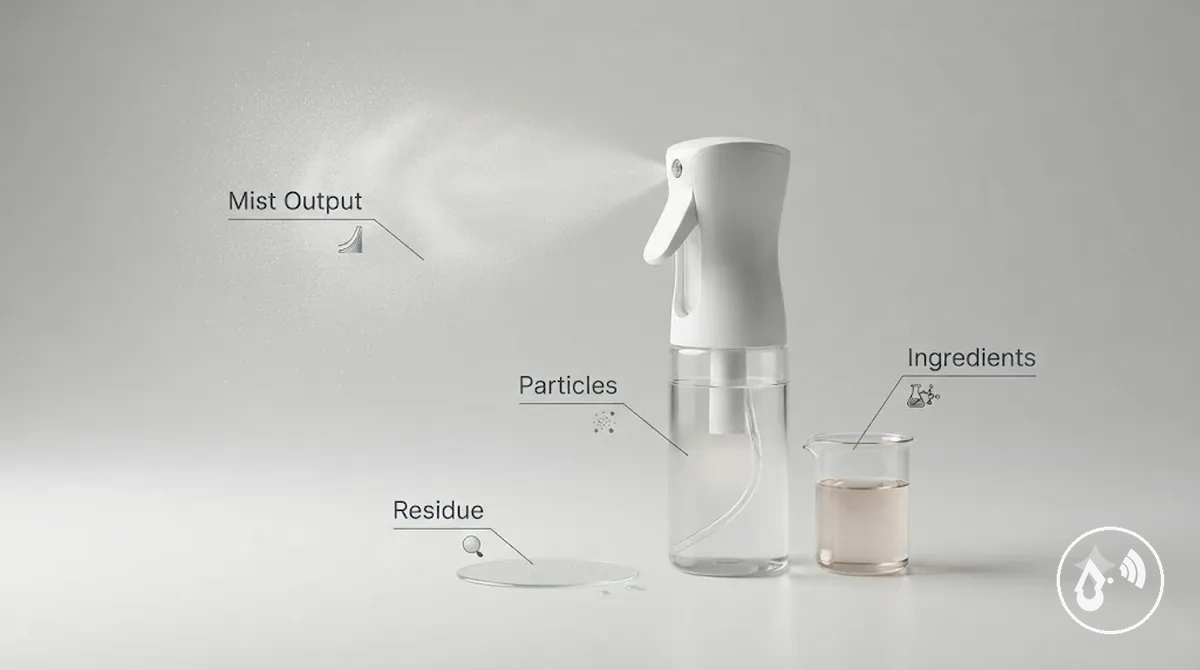Liquid properties affecting continuous mist spray performance
