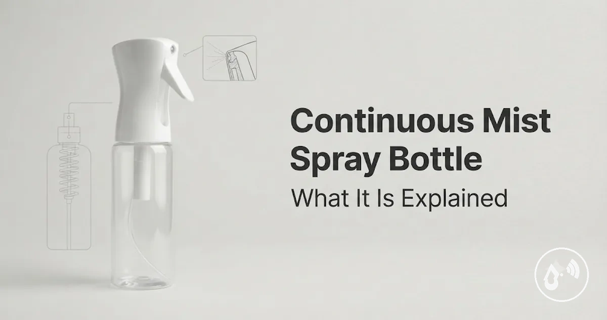 Continuous mist spray bottle showing the bottle body, trigger and fine mist nozzle