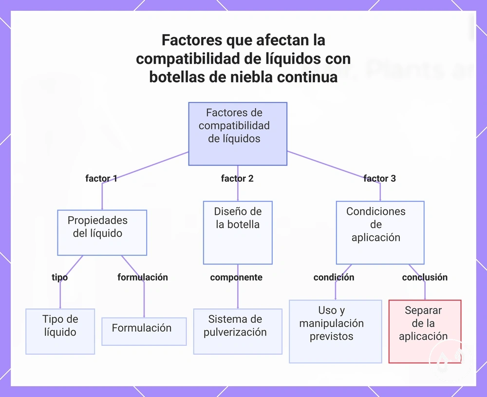 Factores que afectan la compatibilidad de líquidos con botellas de niebla continua