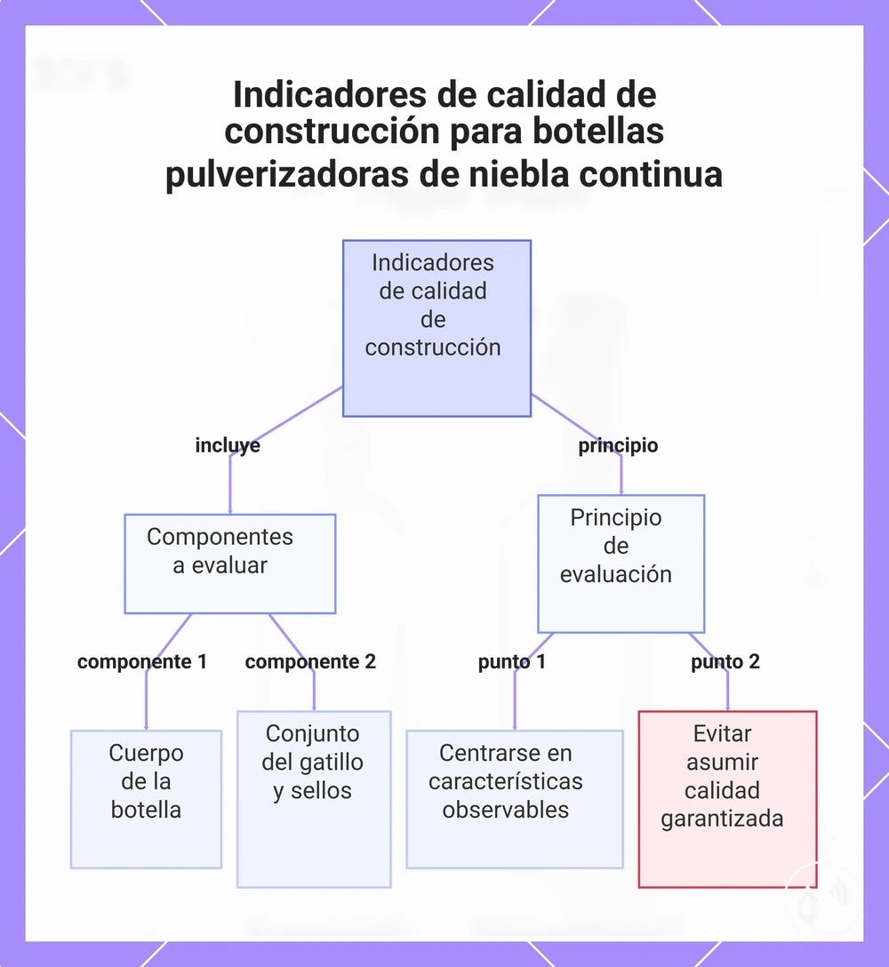 Indicadores de calidad de construcción para botellas pulverizadoras de niebla continua