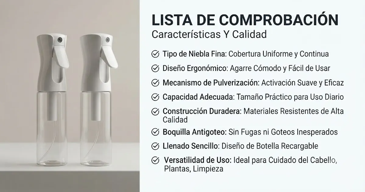 Pulverizadores de niebla continua junto a una lista de características y criterios de calidad