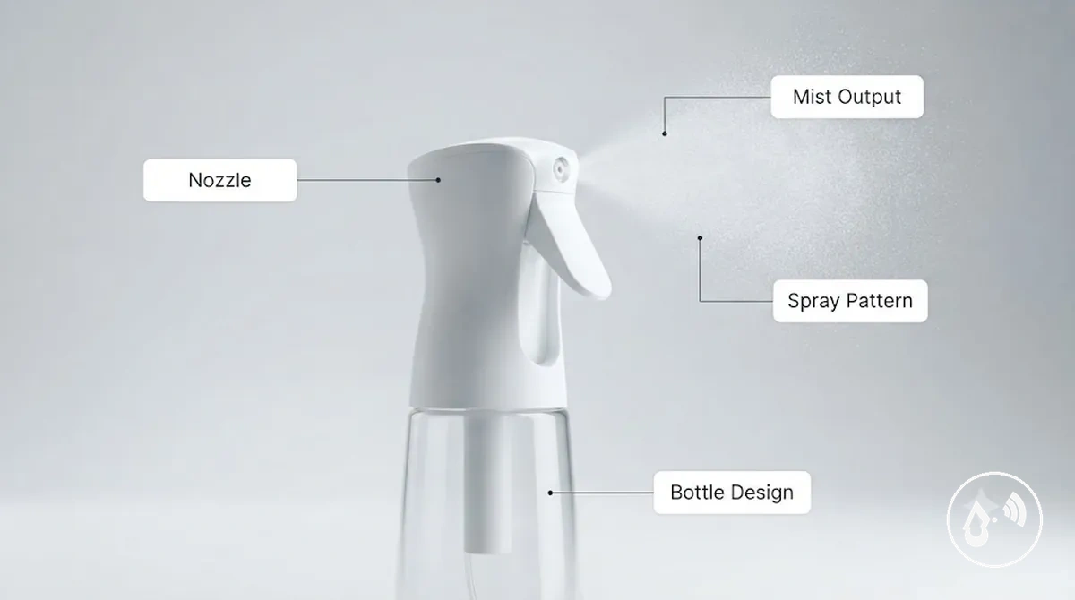 Évaluation de la buse et du jet de pulvérisation d'un vaporisateur à brume continue