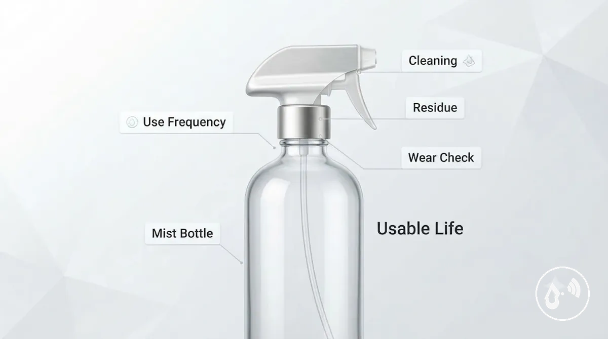 Frasco com spray contínuo com fatores que influenciam sua vida útil