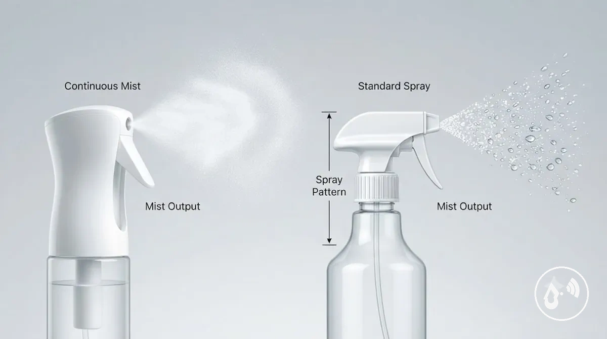 Comparação entre spray contínuo de névoa e padrões de pulverização comuns