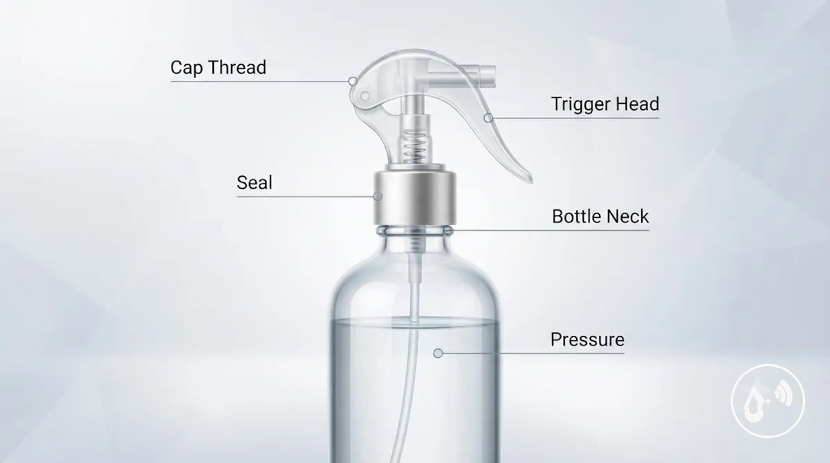 Pontos de vazamento e perda de pressão em um frasco com spray contínuo