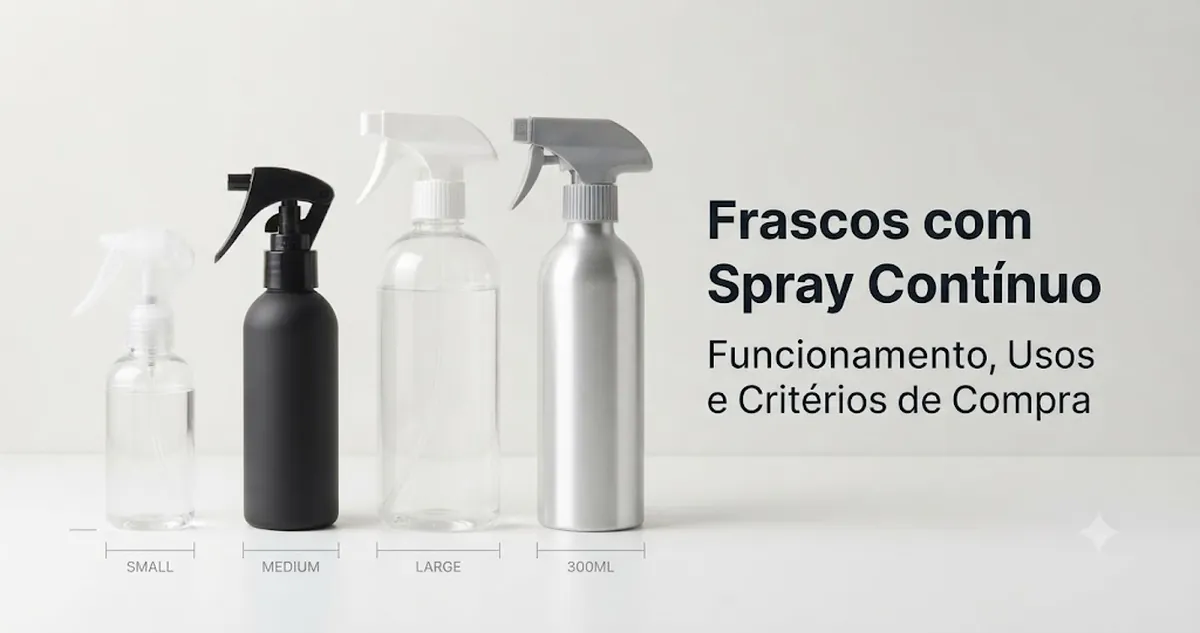 Frascos com spray contínuo em vários tamanhos e gatilhos de névoa fina