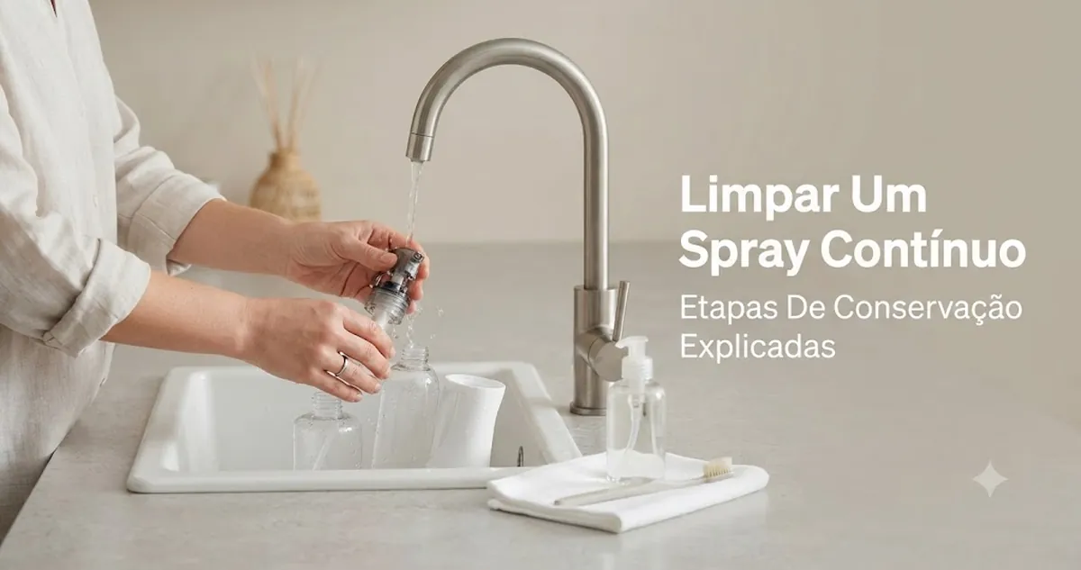 Peças desmontadas de um frasco com spray contínuo durante a limpeza