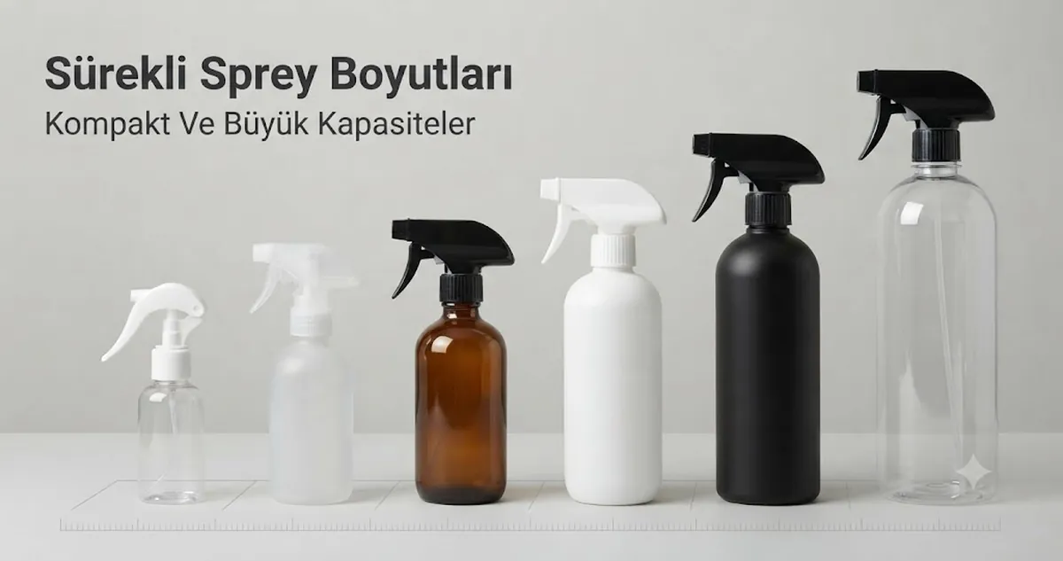 Kompakt boyuttan yüksek kapasiteye sıralanmış sürekli püskürtmeli sprey şişeleri