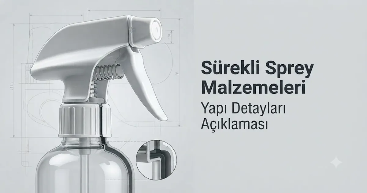 Sürekli püskürtmeli sprey şişesinin malzemeleri, contaları, tetiği ve gövde yapısının yakından görünümü