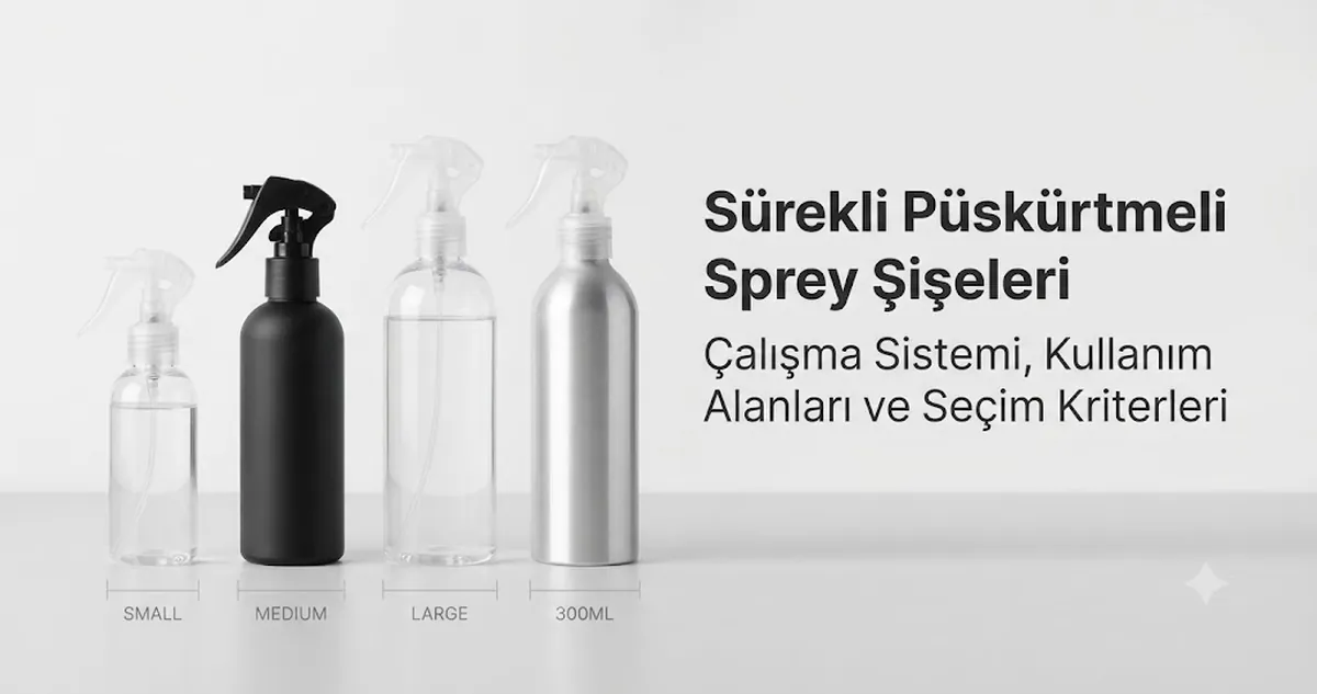 Farklı boyutlarda, ince sis başlıklı sürekli püskürtmeli sprey şişeleri