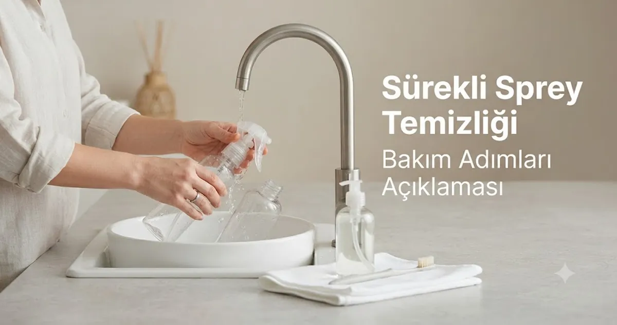 Temizlik sırasında sökülmüş sürekli püskürtmeli sprey şişesi parçaları